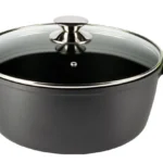 Olla alta de aluminio fundido Vier profesional con tapa de vidrio y asas de silicona medidas 20-24-28-32cm - GarHome.