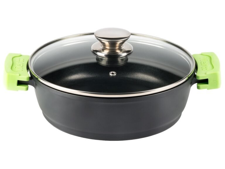 Cacerola de aluminio fundido Vier profesional con tapa de cristal y asas de silicona medidas 28-32-36-40cm - GarHome.