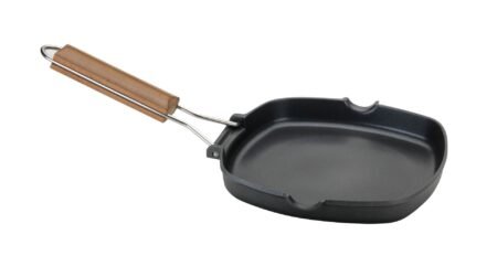 Asador de aluminio fundido liso Vier con mango de madera plegable apto para inducción medidas 20-24-28-36cm - GarHome.