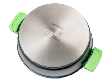 Cacerola de aluminio fundido Vier profesional con tapa de cristal y asas de silicona medidas 28-32-36-40cm - GarHome.