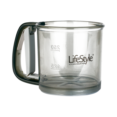 Vaso tamizador de harina LifeStyle con sistema manual de gatillo en acero inoxidable para repostería - GarHome.