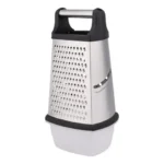 Rallador 4 caras multiuso de acero inoxidable 18/10 con base negra antideslizante y recipiente ajustable con tapa