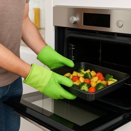 Guante de horno mixto LifeStyle con palma de silicona antideslizante y protección textil para brazo resistente al calor - GarHome.