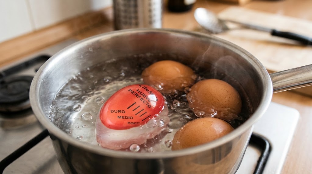 huevo magico, temporizador de huevos, indicador de coccion de huevos, reloj para huevos cocidos, huevo magico lifestyle, menaje GarHome, utensilios de cocina, temporizador termico para huevos