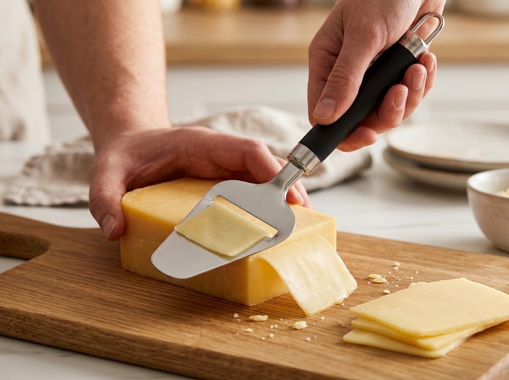 Pala laminador queso LifeStyle de acero inoxidable con mango negro tacto silicona antideslizante