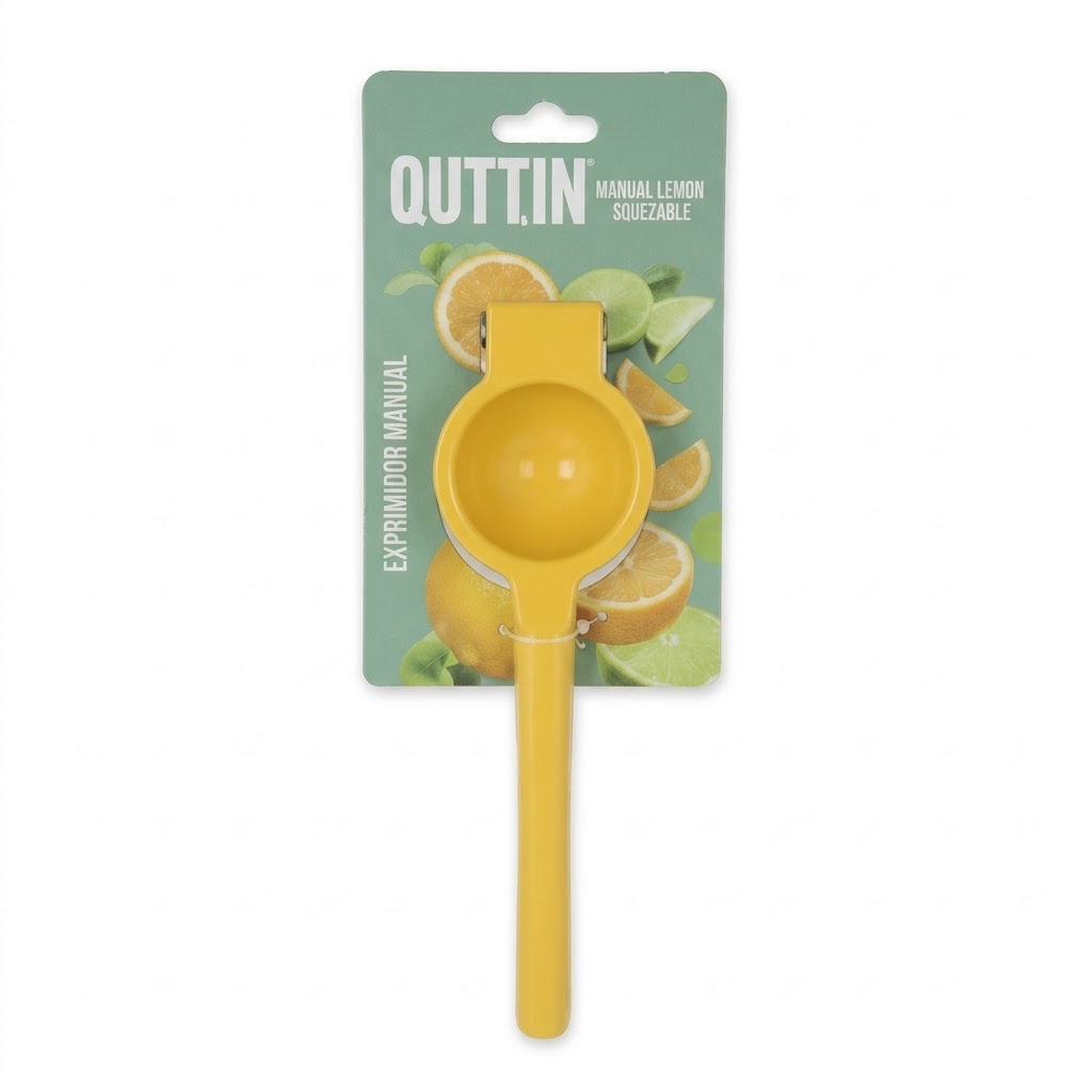 Exprimidor de limones manual Quttin de aluminio reforzado en opciones de color verde y amarillo con diseño de prensa por palanca
