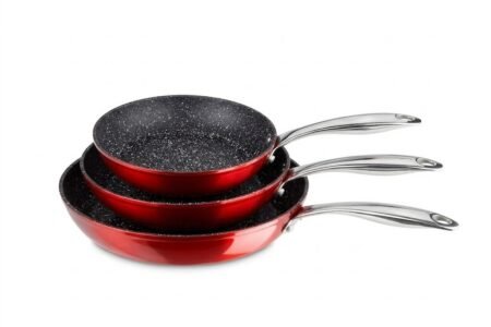 Lotes ahorro de 3 sartenes Vier Serie Red de aluminio forjado con titanio y Full Induction en medidas 16-20-24cm 18-22-26cm 20-24-28cm y 22-26-30cm - GarHome.