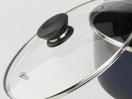 Detalle tapa de vidrio templado con pomo antical de la olla esmaltada LifeStyle