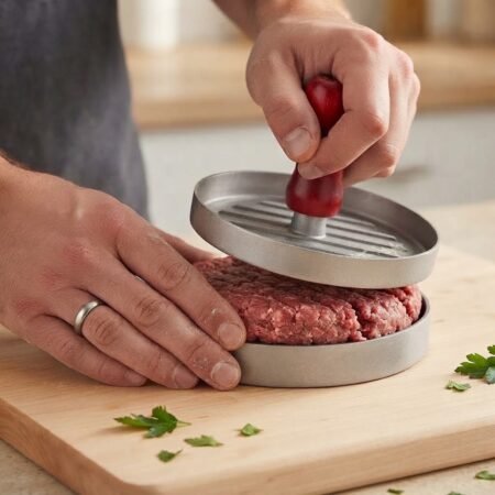 prensa para hamburguesas LifeStyle de aluminio fundido antiadherente con diseño circular