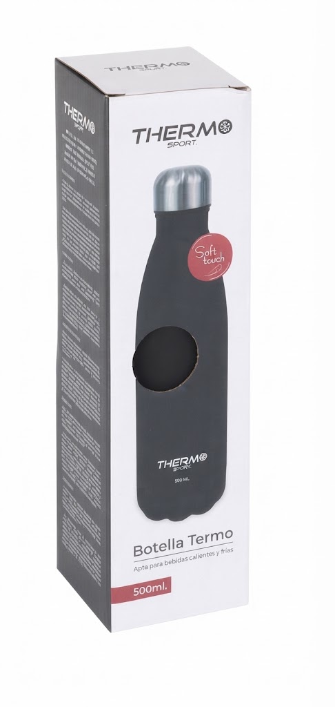 botella termo acero inoxidable Soft Touch ThermoSport disponible en colores negro y azul