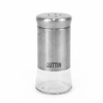 salero de acero y vidrio Quttin de 150 ml con cuerpo transparente y tapa perforada superior