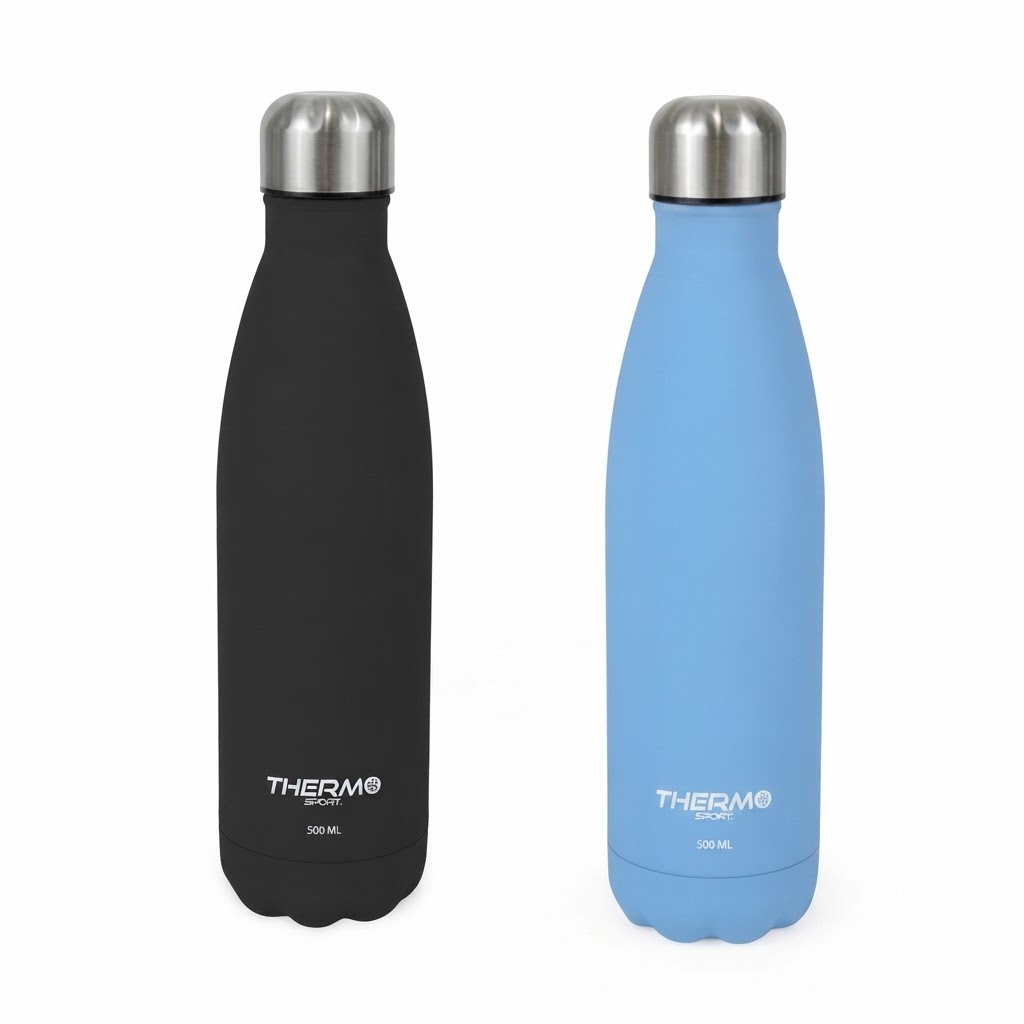 botella termo acero inoxidable Soft Touch ThermoSport disponible en colores negro y azul