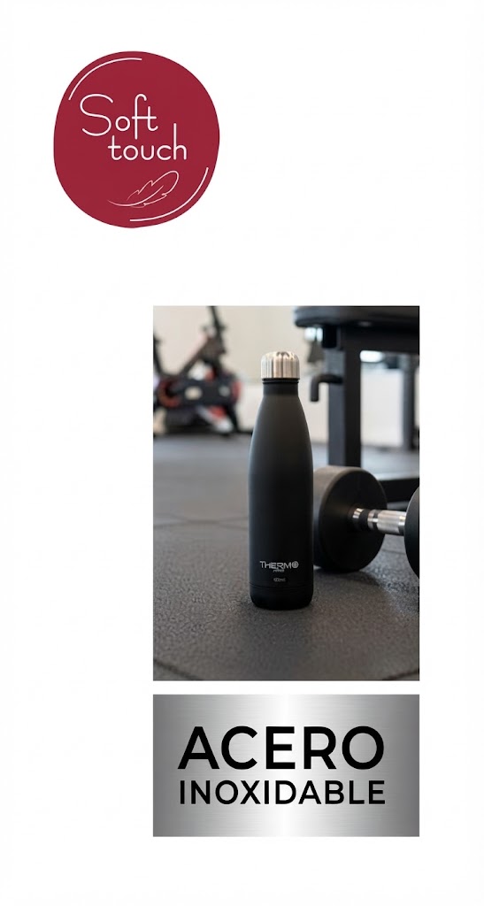 botella termo acero inoxidable Soft Touch ThermoSport disponible en colores negro y azul
